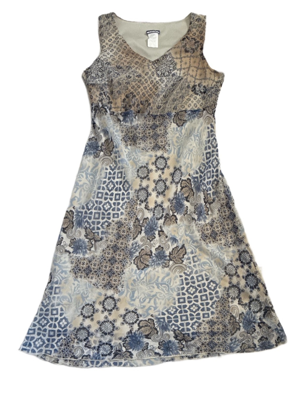 Sleeveless Blue Floral Patchwork A-Line Dress